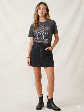 She + Sky Washed Black Edgy Corduroy Mini Skirt